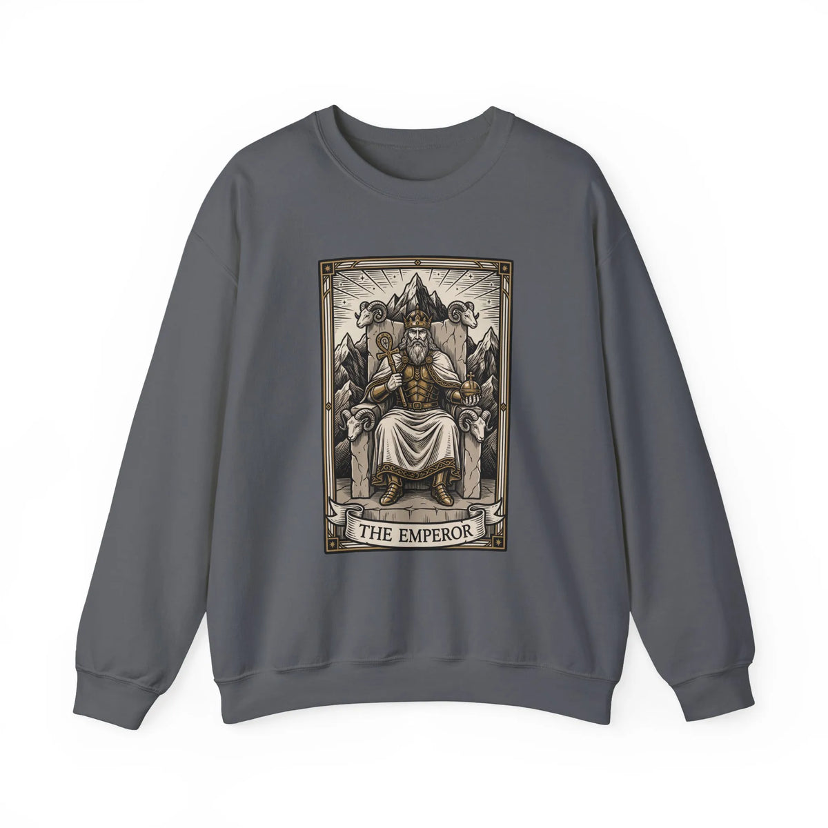 The Emperor Tarot Card Sweatshirt - Soft Durable Fleece Crewneck - Unisex White