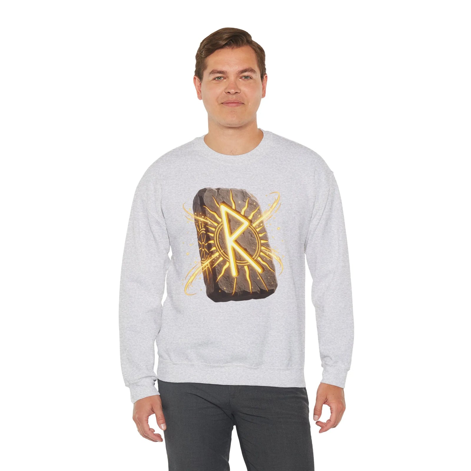 Raido Rune Journey Wheel Sweatshirt - Heavy Blend Classic Crewneck - Unisex White