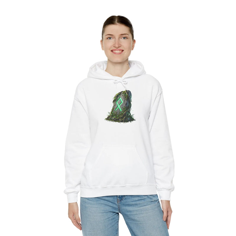 Othala Rune Stone Graphic Hoodie - Heavy Blend Fleece Pullover - Unisex White