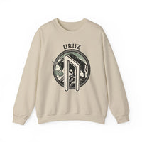 Uruz Rune Bull Norse Mythology Sweatshirt - Heavy Blend Cotton Poly Crewneck - Unisex White