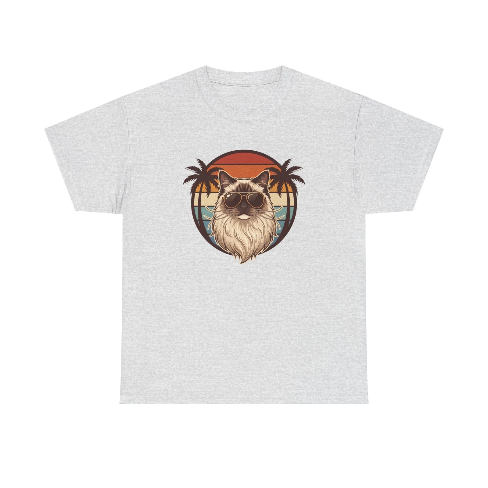 Ragdoll Cat 70s Sunset Aviators T-Shirt - Heavy Cotton Classic Fit Tee - Unisex White