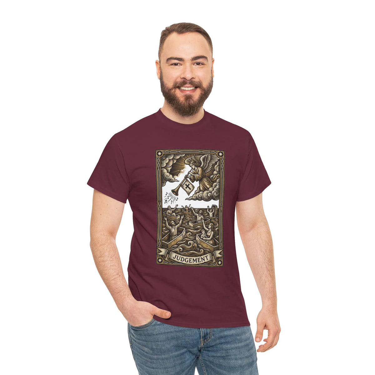 Judgement Angel Graphic T-Shirt - Heavy Cotton Classic Fit Tee - Unisex White