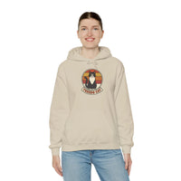 Tuxedo Cat Retro Sunset Hoodie - Soft Cotton Blend Pullover - Unisex White