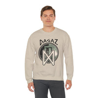 Dagaz Rune Dawn Dusk Graphic Sweatshirt - Heavyweight Cotton Poly Blend Crewneck - Unisex White