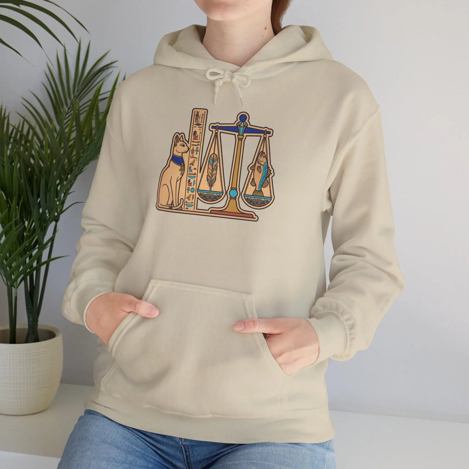Sphynx Cat Egyptian Scales Hoodie - Heavyweight Cotton Blend Pullover - Unisex White