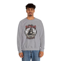 Skull Throne Heavy Metal Rocker Dogs Sweatshirt - Heavy Blend Cotton Poly Crewneck - Unisex White