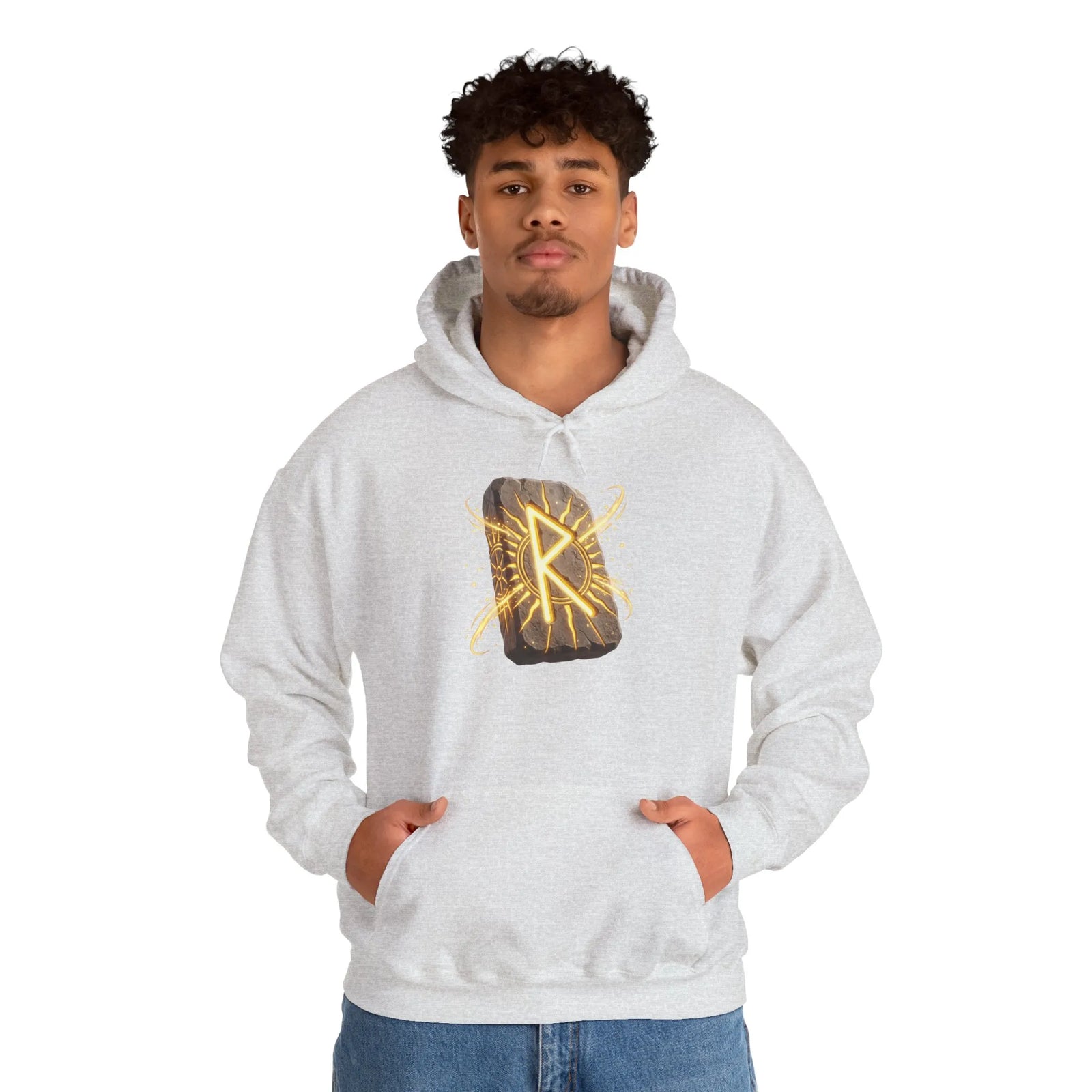 Raido Rune Journey Wheel Hoodie - Soft Cotton Blend Pullover Hooded - Unisex White