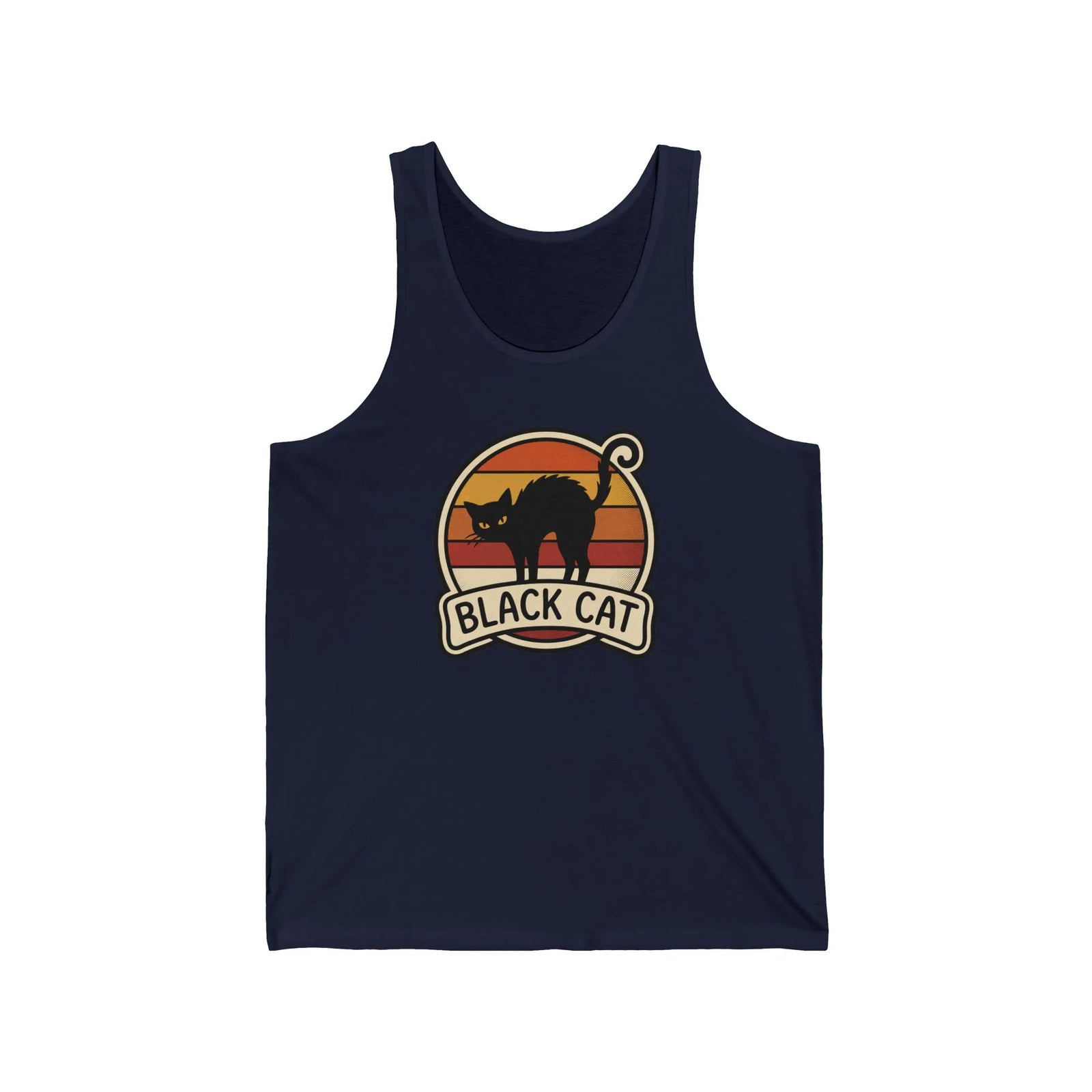 Black Cat Retro 70s Sunset Tank Top - Soft Combed Cotton Jersey - Unisex White