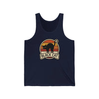 Black Cat Retro 70s Sunset Tank Top - Soft Combed Cotton Jersey - Unisex White