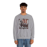 Longship Prow Viking Berserker Cats Sweatshirt - Heavyweight Cotton Blend Crewneck - Unisex White