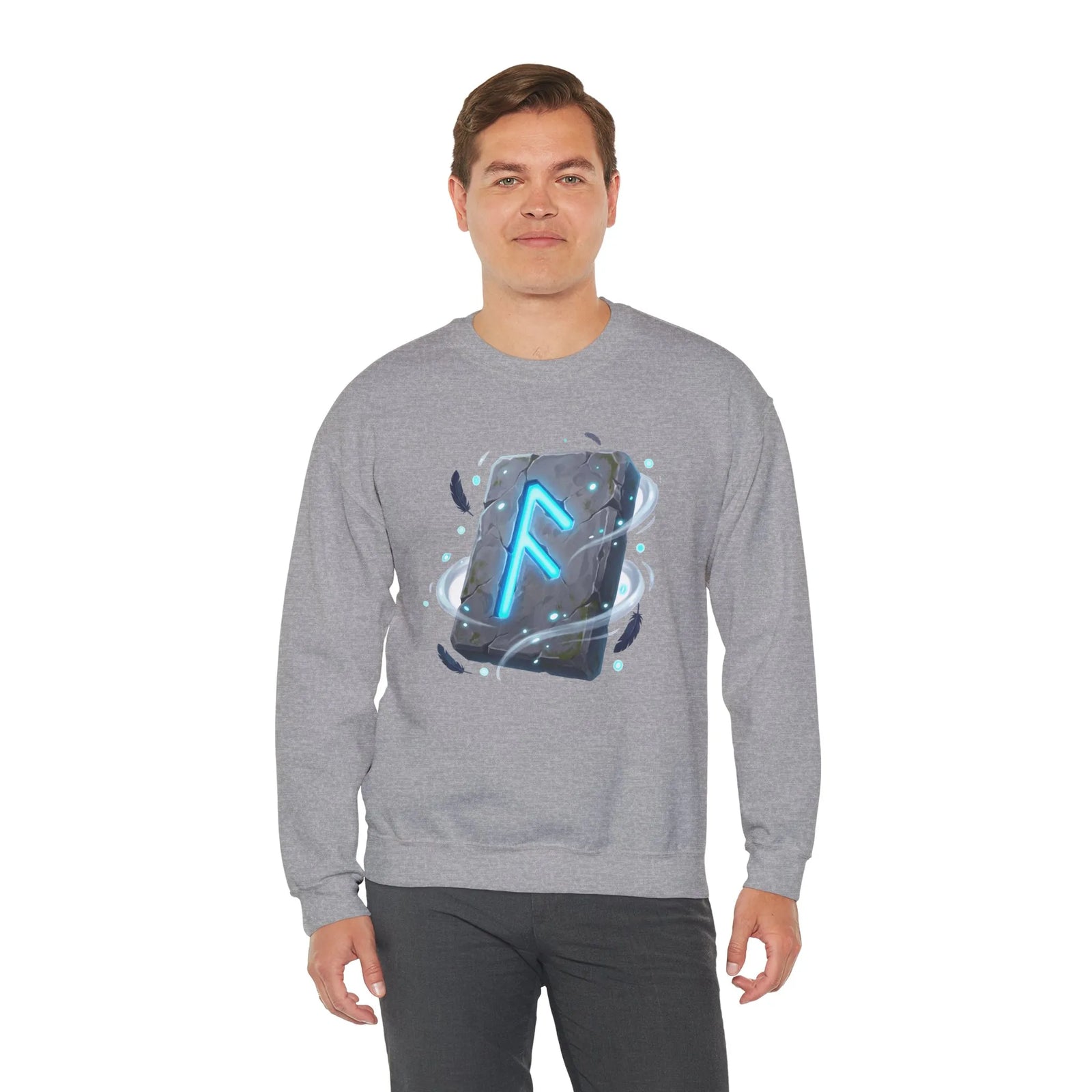 Ansuz Rune Divine Speech Graphic Sweatshirt - Heavy Blend Fleece Crewneck - Unisex White