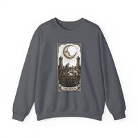 Moon Tarot Card Wolves Graphic Sweatshirt - Heavy Blend Fleece Crewneck - Unisex White
