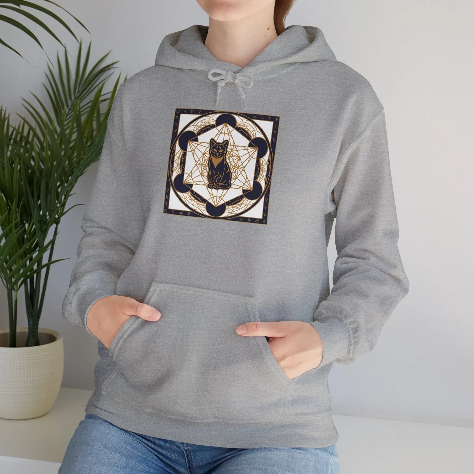 Metatron's Cat Sacred Geometry Hoodie - Heavy Blend Hooded Fleece - Unisex White
