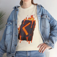 Kenaz Rune Torch Flame T-Shirt - Heavy Cotton Classic Fit Tee - Unisex White