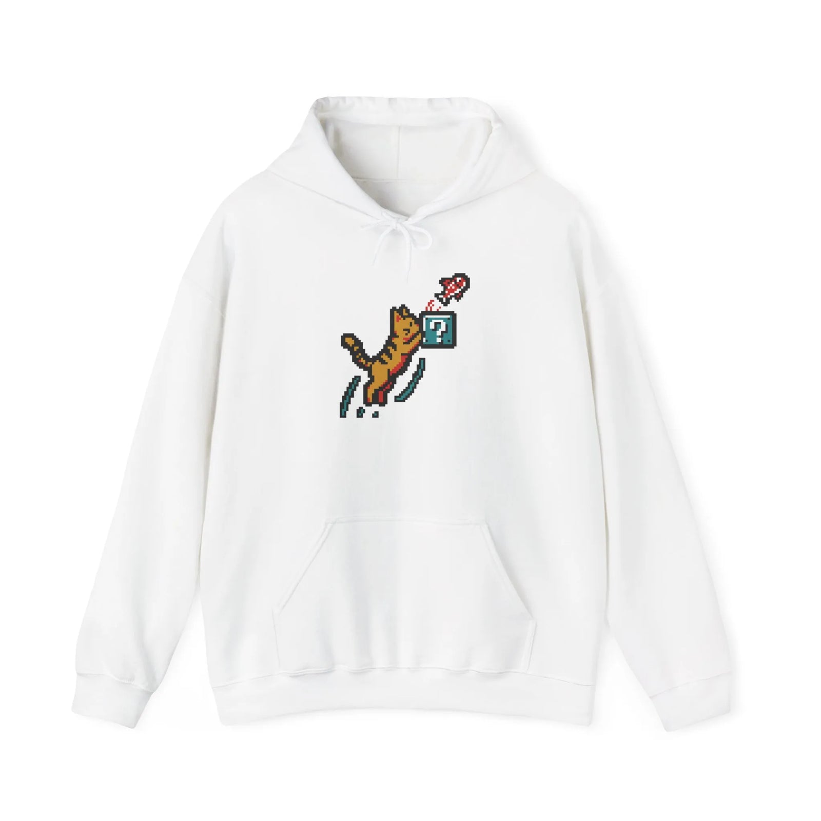 Power Up 8-Bit Pixel Gaming Cats Hoodie - Heavy Blend Fleece Pullover - Unisex White