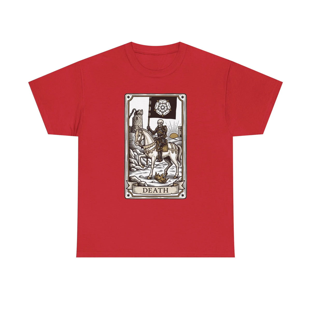 Death Tarot Card Knight Graphic T-Shirt - Heavyweight 100% Cotton Classic Fit Tee - Unisex White