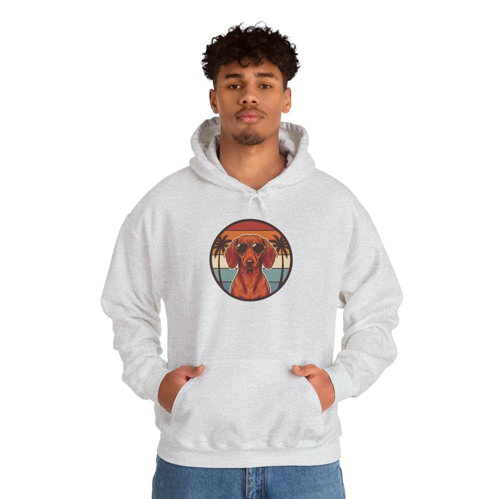 Dachshund 70s Sunset Aviators Hoodie - Medium-Heavy Cotton Blend Pullover - Unisex White