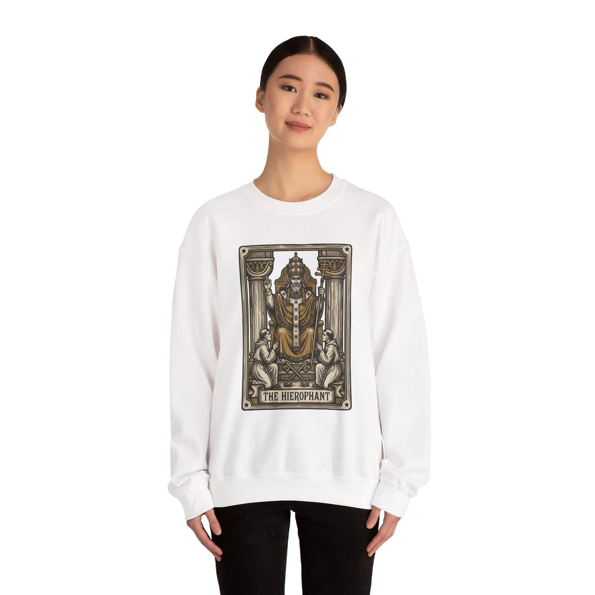 Hierophant Tarot Card Sweatshirt - Heavy Blend Crewneck Fleece - Unisex Ash
