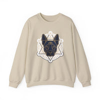 Third Eye Sacred Geometry Spirit Dog Sweatshirt - Heavy Blend Cotton Polyester Crewneck - Unisex White