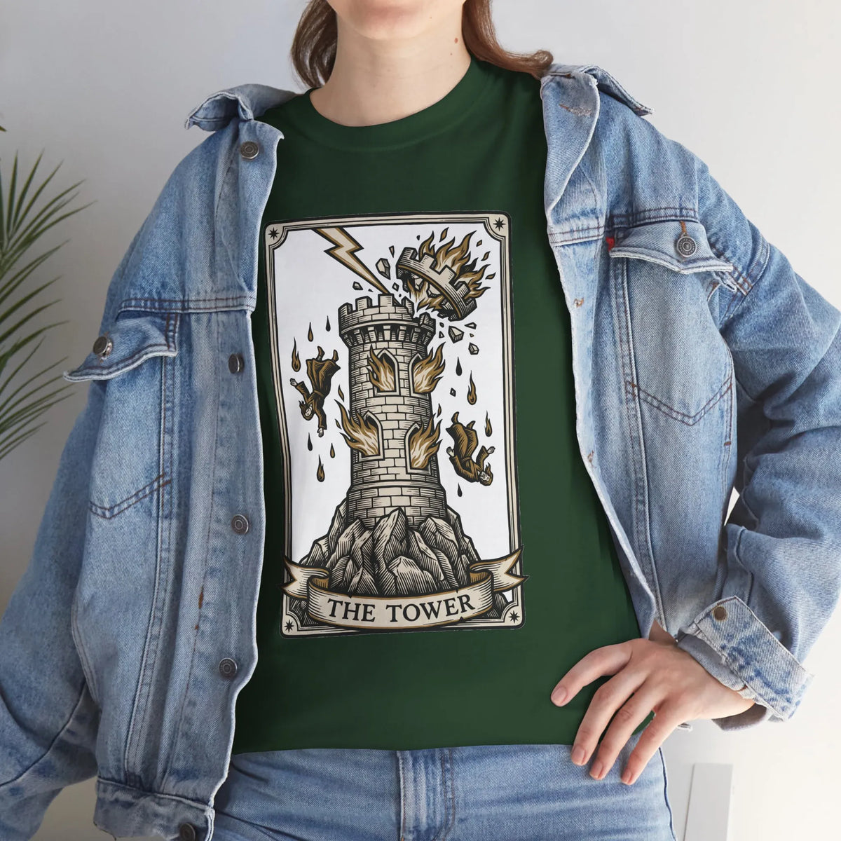 The Tower Tarot Card Graphic T-Shirt - Heavy Cotton Classic Fit Tee - Unisex White