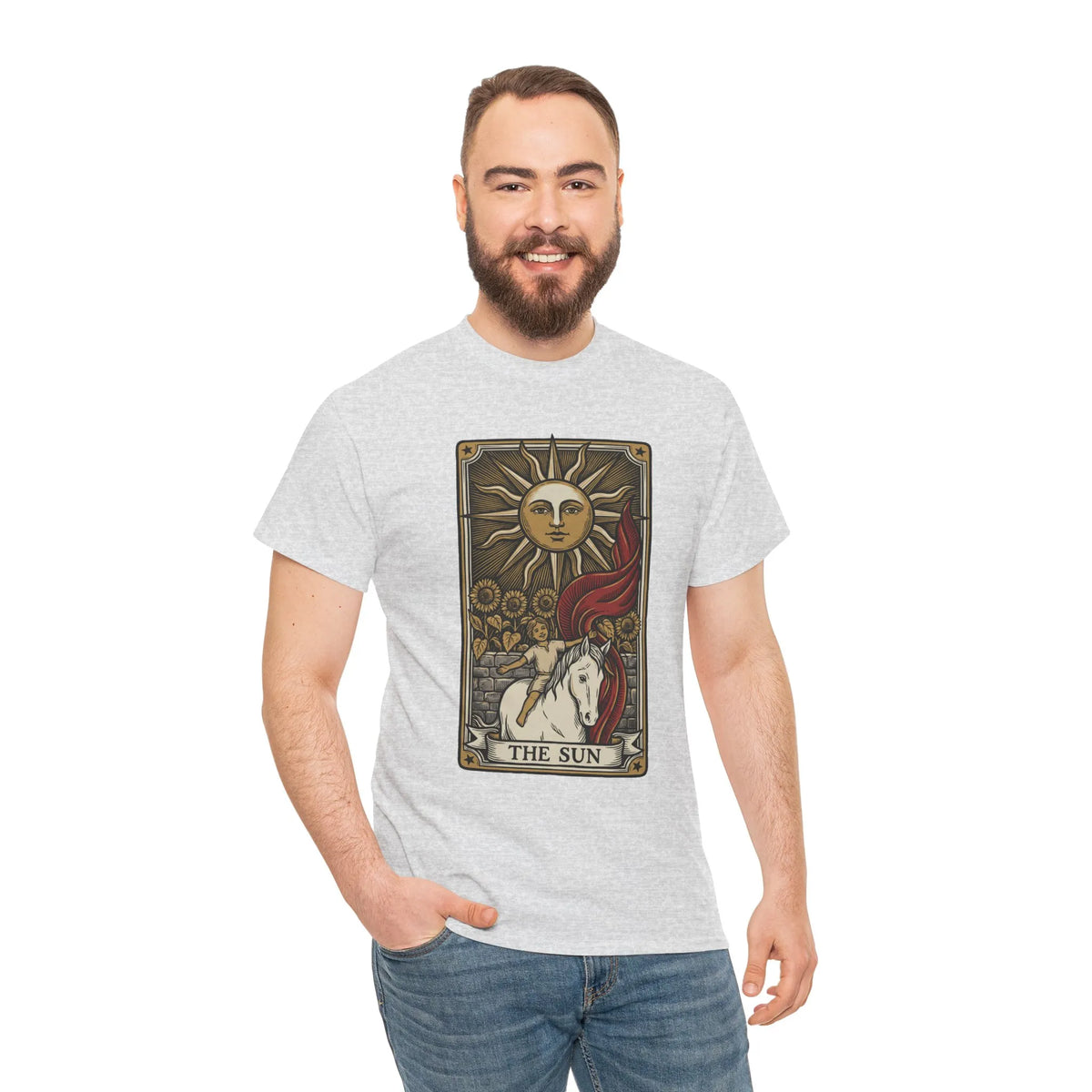 Tarot The Sun Card T-Shirt - Medium Weight 100% Cotton Tee - Unisex White