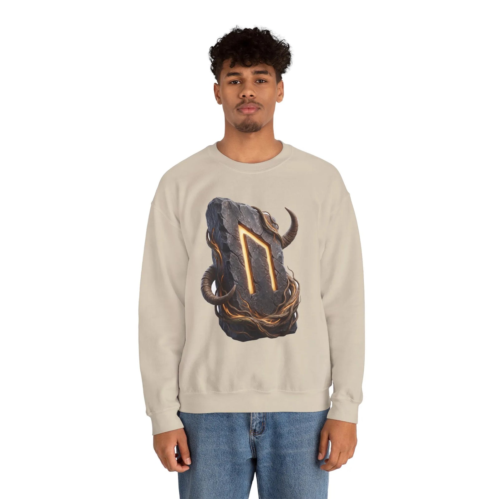 Uruz Rune Vitality Sweatshirt - Heavy Blend Crewneck Fleece - Unisex White