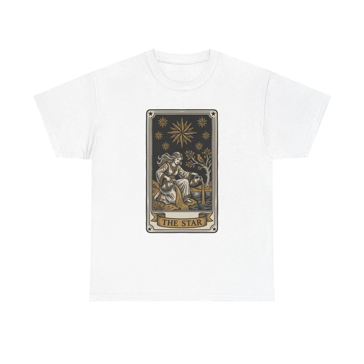 Tarot The Star Card Graphic T-Shirt - Heavy Cotton Classic Fit Tee - Unisex Off White