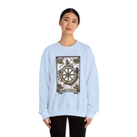 Wheel of Fortune Tarot Card Sweatshirt - Heavy Blend Crewneck Fleece - Unisex White
