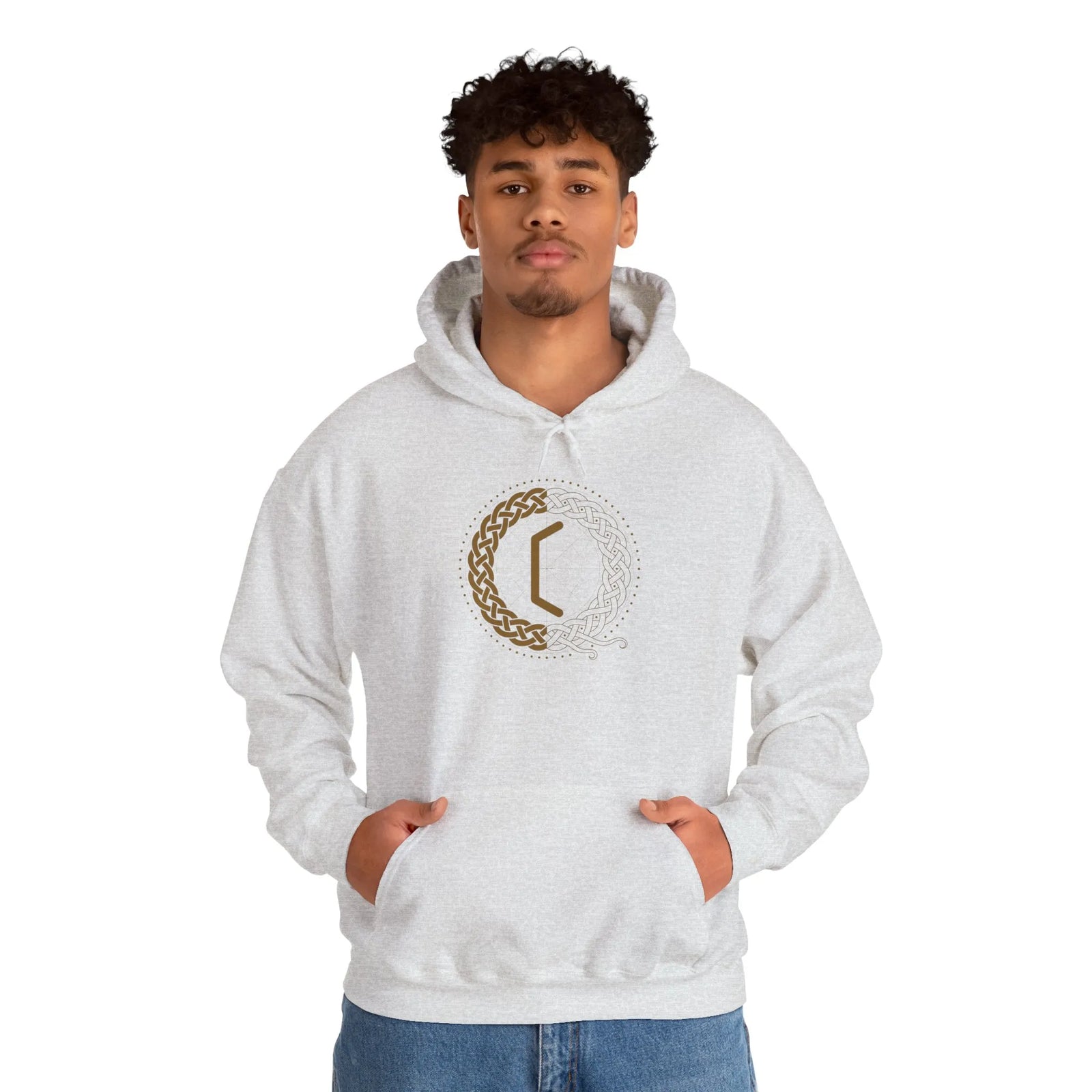 Perthro Runic Symbol Hoodie - Heavyweight Fleece Pullover - Unisex White