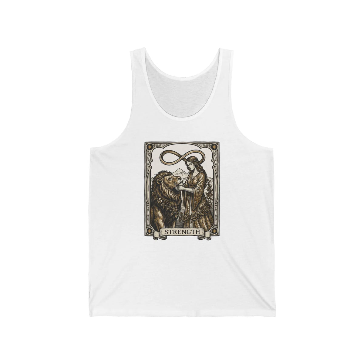 Strength Tarot Card Graphic Tank Top - Soft Ring-Spun Jersey Knit - Unisex White