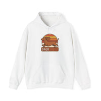 Dachshund Retro 70s Sunset Hoodie - Classic Fit Fleece Pullover - Unisex White