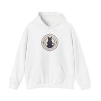 Meditating Cat Sacred Geometry Hoodie - Heavy Blend Fleece Pullover - Unisex White