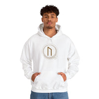 Uruz Rune Vitality Graphic Hoodie - Heavy Blend Fleece Pullover - Unisex White