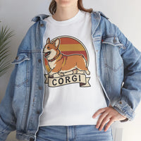 Corgi Retro 70s Sunset T-Shirt - Heavyweight Cotton Classic Fit Tee - Unisex White