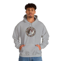 Freyja's Cats & Raven Norse Woodcut Hoodie - Soft Medium-Heavy Blend Pullover - Unisex White