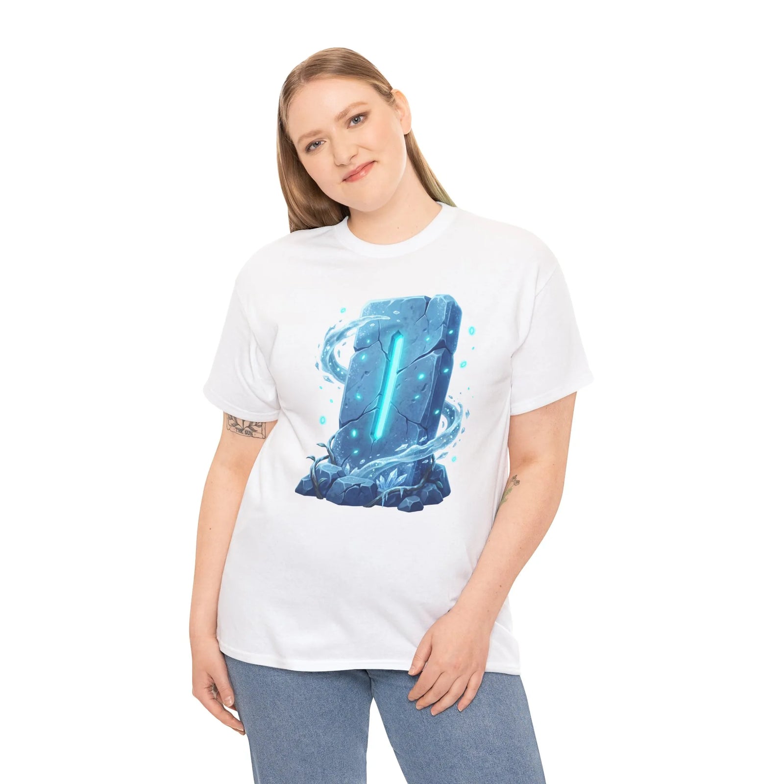 Glowing Isa Ice Rune T-Shirt - Heavy Cotton Classic Fit Tee - Unisex White