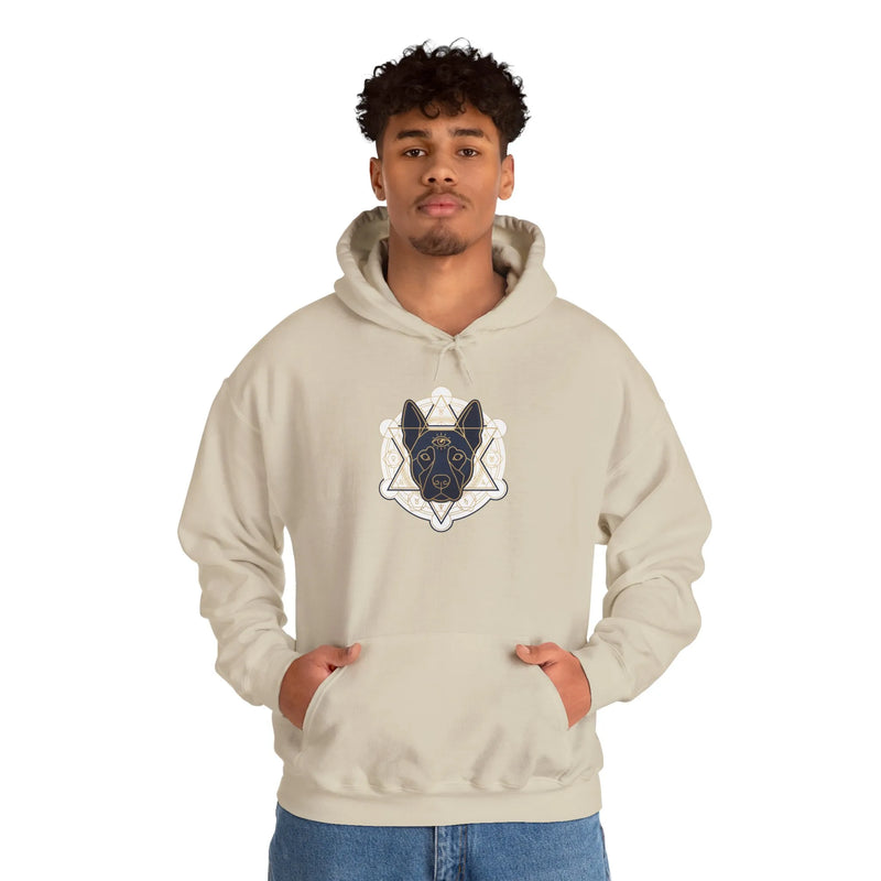 Third Eye Sacred Geometry Spirit Dogs Hoodie - Heavy Blend Fleece Pullover - Unisex White
