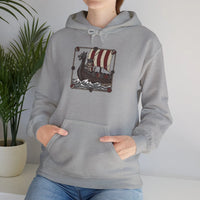 Viking Berserker Cats Longship Hoodie - Warm Cotton-Poly Fleece Pullover - Unisex White