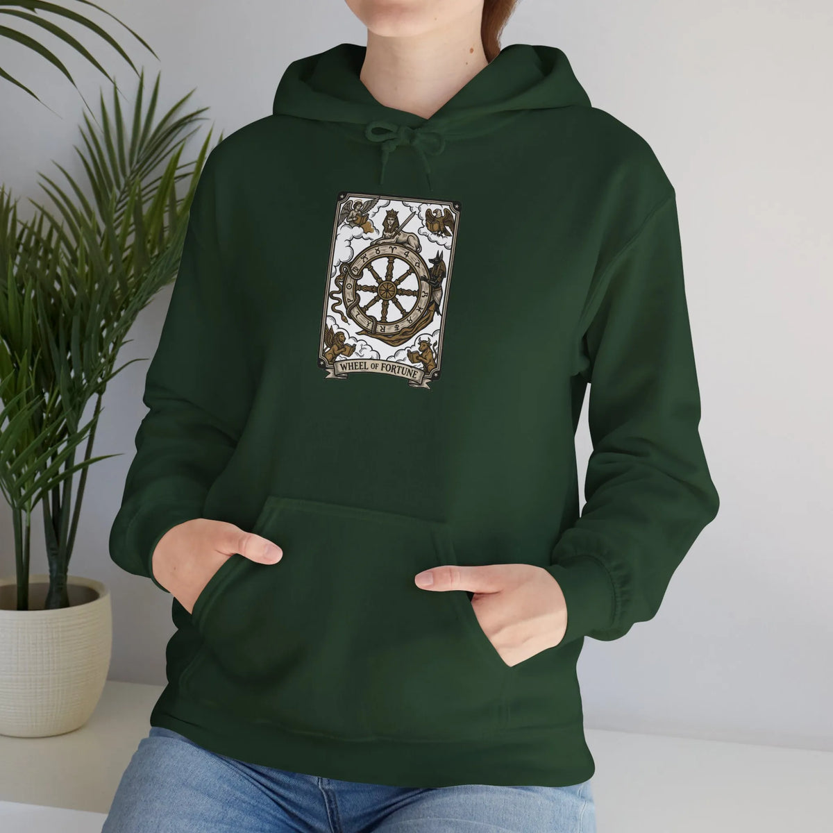 Wheel of Fortune Tarot Card Hoodie - Soft Fleece Blend Pullover - Unisex Off White