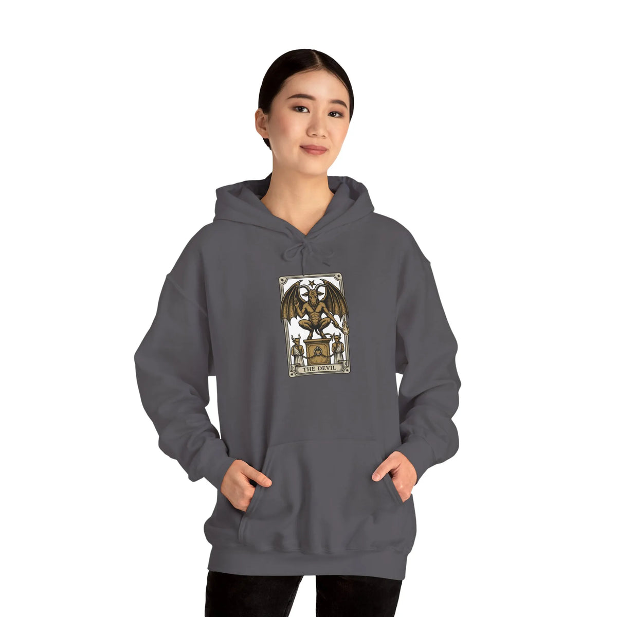 The Devil Tarot Card Graphic Hoodie - Heavy Blend Cotton-Poly Fleece - Unisex White