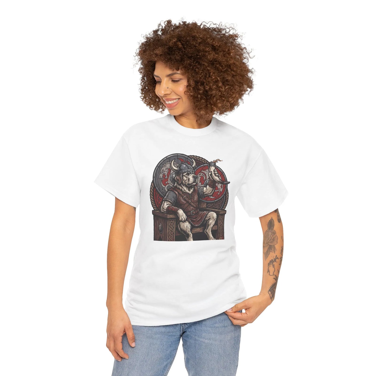 Viking Berserker Dogs Graphic T-Shirt - Heavy Cotton Classic Fit Tee - Unisex White