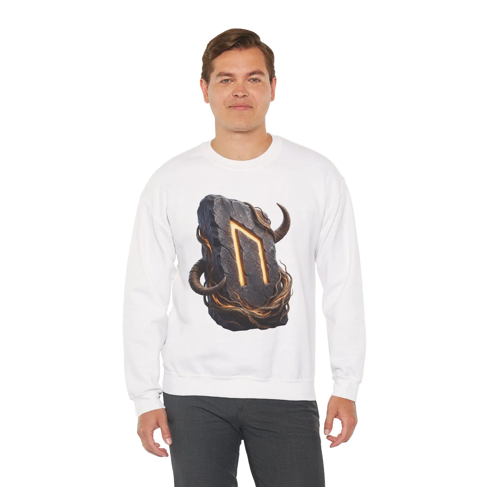 Uruz Rune Vitality Sweatshirt - Heavy Blend Crewneck Fleece - Unisex White