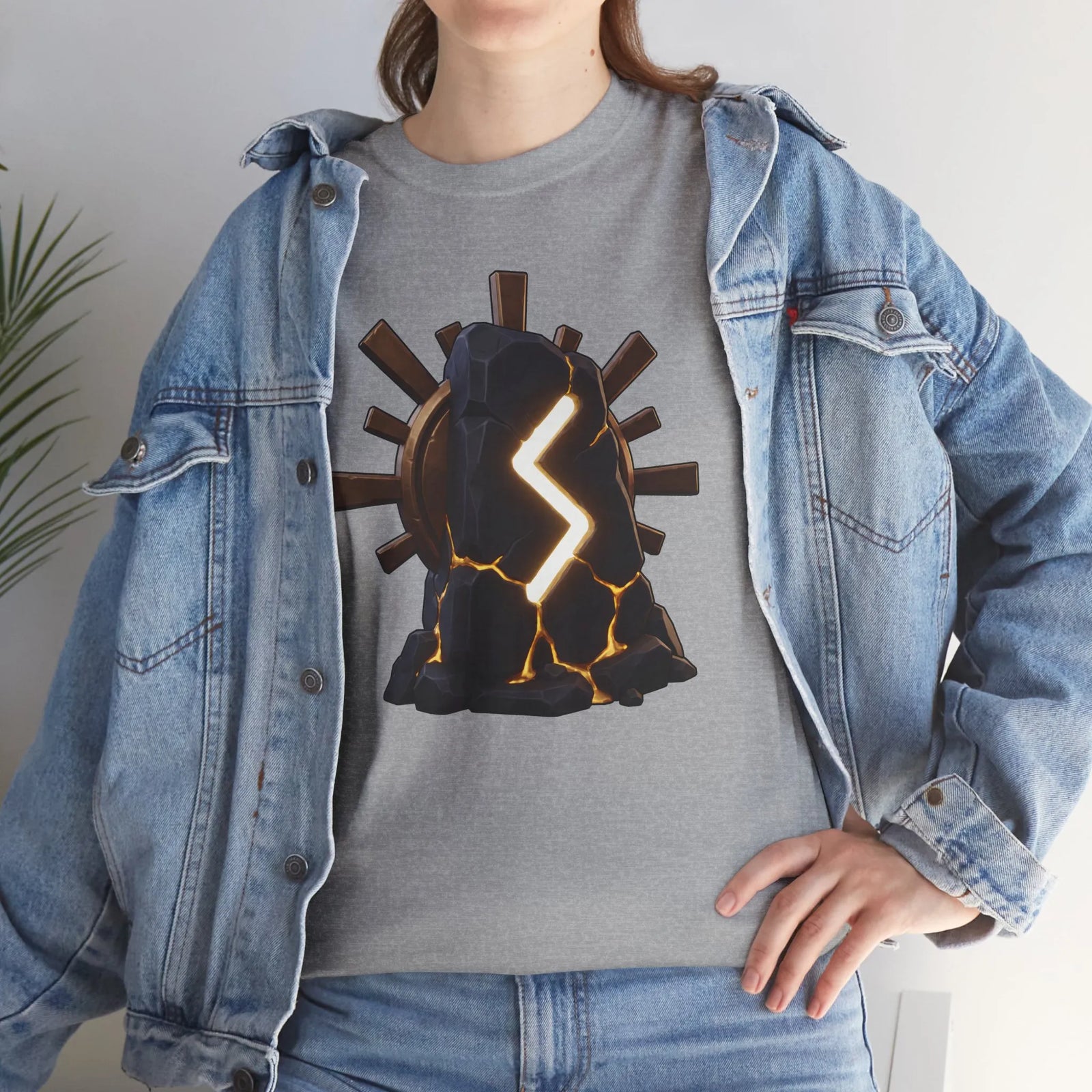 Sowulo Sun Ray Rune Graphic T-Shirt - Heavy Cotton Classic Fit Crewneck - Unisex White