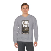 Moon Tarot Card Wolves Graphic Sweatshirt - Heavy Blend Fleece Crewneck - Unisex White