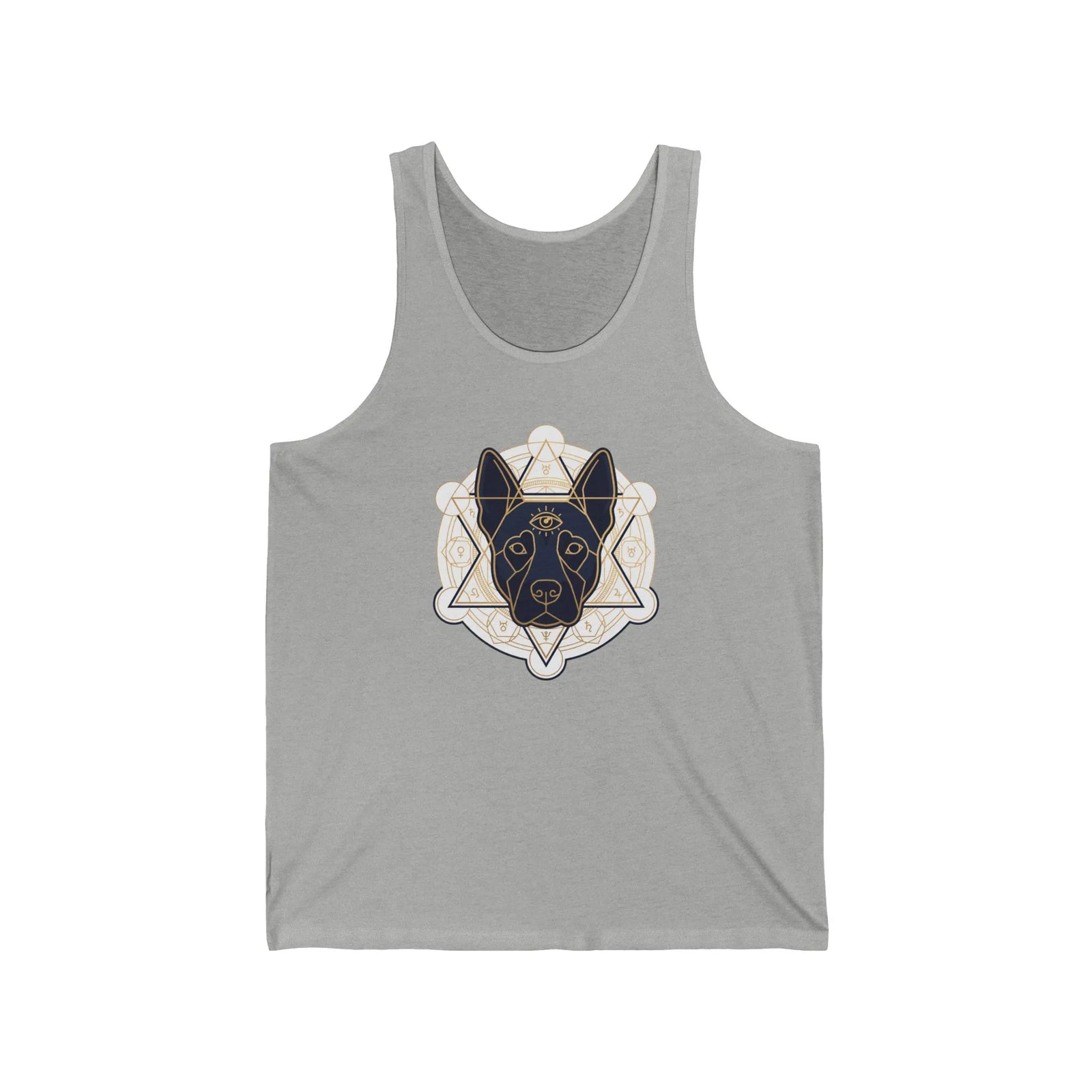 Third Eye Sacred Geometry Spirit Dog Tank Top - Soft Combed Cotton Retail Fit - Unisex White