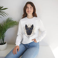 Third Eye Sacred Geometry Spirit Dog Sweatshirt - Heavy Blend Cotton Polyester Crewneck - Unisex White