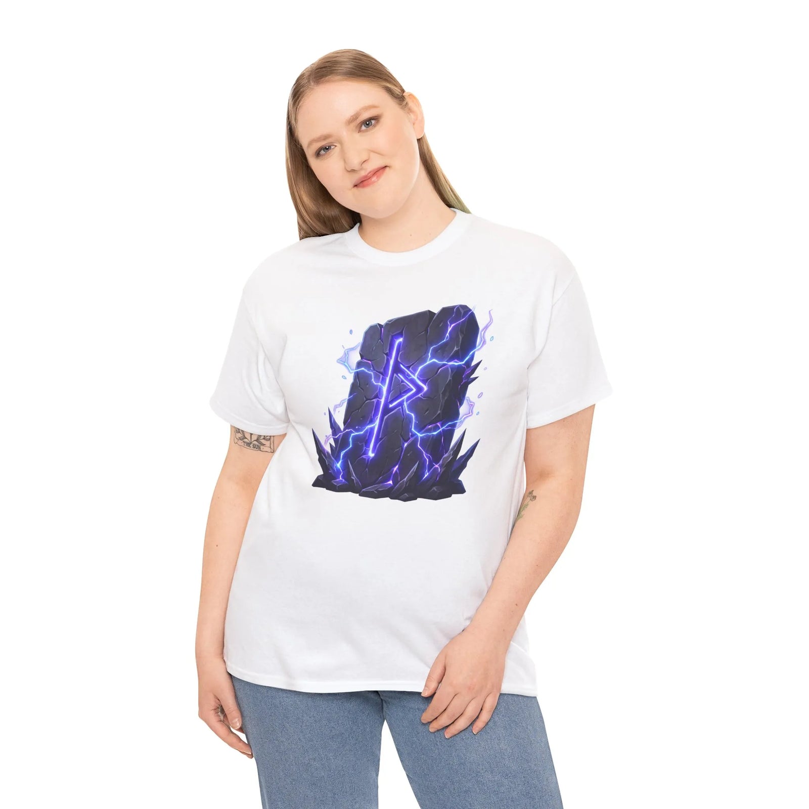 Thurisaz Rune Lightning Graphic T-Shirt - Heavy Cotton Classic Fit Tee - Unisex White