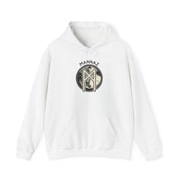 Mannaz Rune Symbol Graphic Hoodie - Heavy Blend Fleece Pullover - Unisex White
