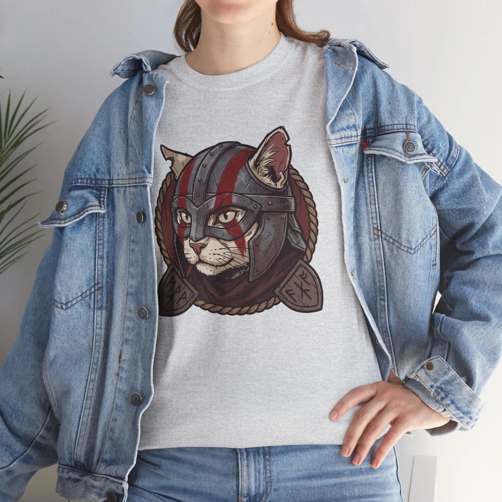 Viking Berserker Cat Graphic T-Shirt - Heavyweight Cotton Classic Fit Tee - Unisex White