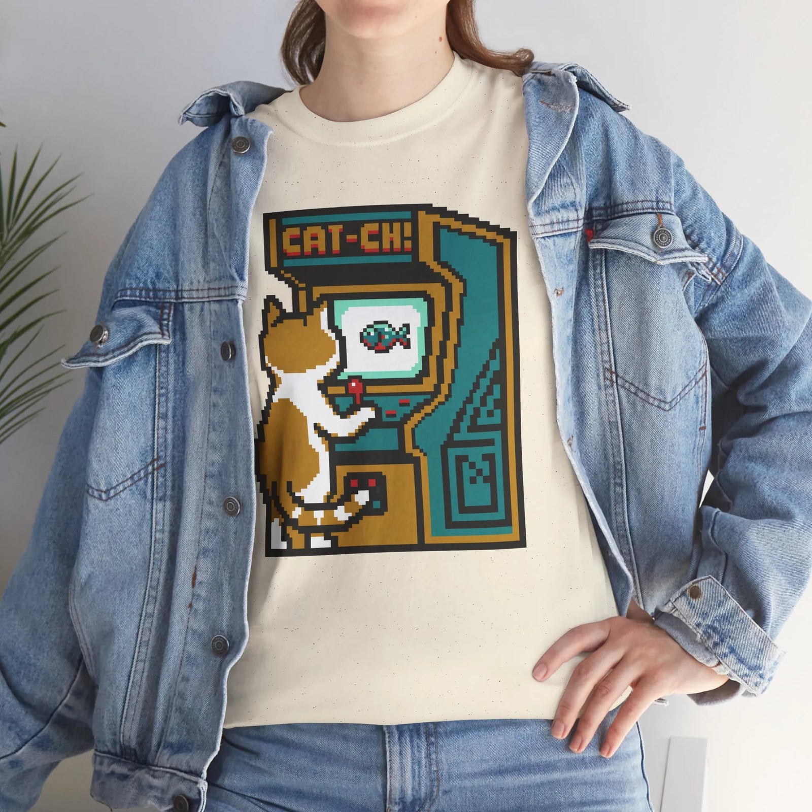8-Bit Pixel Gaming Cats Arcade T-Shirt - Heavy Cotton Classic Fit Tee - Unisex White